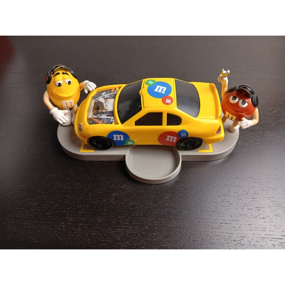 M&M's Racing Pit Crew Candy Dispenser Yellow Red Characters Stock Car Toy